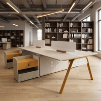 Bureau de direction de luxe léger, moderne et minimaliste, en forme de barre, en PVC sans peinture, avec bordure scellée au laser, poste de travail de bureau pour six personnes