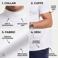 Premium 100% katoenen gebreide mock neck shirt heren luxe basic tech stof zacht aanvoelend slim fit golf & gym sport T-shirt 2026