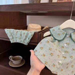 Baby Girl Floral Print Peter Pan Collar Vest Set Breathable Summer Outfit - Product Image 3