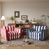 Fauteuil simple design en tissu rayé rouge et blanc, style américain, pour chambre d'étude, petit appartement, séjour décontracté ou maison d'hôtes