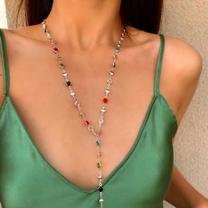 波西米亚风格彩色长水晶项链女式时尚长流苏水晶珠 Y 形项链女式珠宝礼品 - Product Image 3