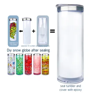 Snowglobe-vaso con pajitas de metal y tapas deslizantes para beber, vaso de acero inoxidable liso con sublimación en blanco, 20oz - Product Image 1