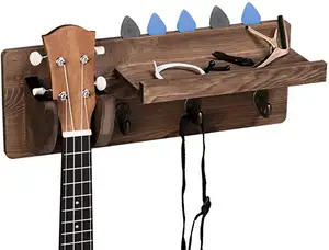Estantes de montaje en pared de madera Natural moldeados duraderos, gancho para guitarra ukelele