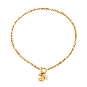 J & D Summer Ocean 18K Oro Acero inoxidable Perla de agua dulce Circón Corazón Colgante Marinero Hebilla Collares - Product Image 6