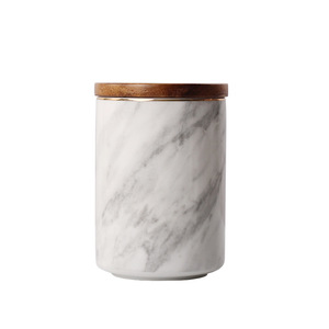 Vente en gros <span class=keywords><strong>2023</strong></span> ins, bocal en céramique de couleur marbre de luxe avec couvercle en bois et silicone - Product Image 5