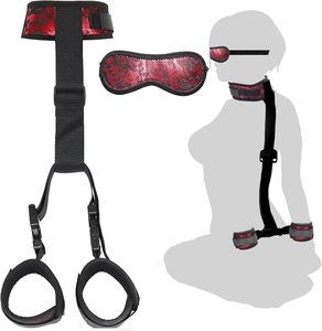 Set di Costrizioni Impermeabili BDSM per Collo e Polsi, Manette Posteriori, Collare, Benda, Imbracatura Regolabile per Giochi SM a Letto - Product Image 1