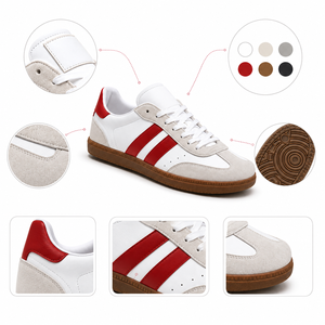 Sneakers unisexes en daim blanc crème bicolore, semelle en caoutchouc, style vintage, chaussures plates pour la marche, en stock - Product Image 5