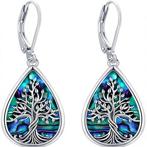 Pendientes Colgantes de Plata de Ley 925 con Baño de Rodio, Diseño de Árbol de la Vida/Flor/Abeja/Animales/Gato/Colibrí, con Cierre de Palanca, Regalo para Bodas y Fiestas - Product Image 1