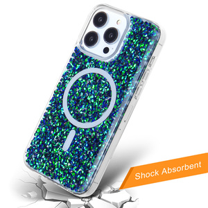 Coque de téléphone KINGSOUL ultra-résistante en TPU+PC, époxy, scintillante, de style luxueux, pour iPhone 15/16 Pro Max avec anneau magnétique - Product Image 4