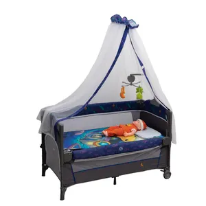 Folding Bed Portable Carry Crib Playpen Deluxe Baby Cot With Decoration Mosquito
