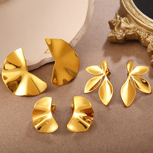 Geometric <b>Stud</b> <b>Earrings</b> Gold Zinc Alloy Irregular Fan Shape Minimalist Design For Everyday Wear - Product Image 1