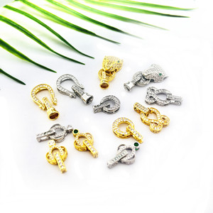 Cierre de herradura chapado en oro de 18k con microincrustaciones de circonita para la fabricación de collares, accesorio de joyería. - Product Image 1