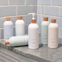 Set Botol Kosmetik Kaca Kosong 30/50/100/120/240mL, Botol Frosted dengan Pompa Lotion, Serum Perawatan Kulit, Tutup Bambu
