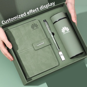 Promo Wholesale Business Luxury A5 Diary Bottle Set Customizable PU Leather A5 Notebook Gift Set With Pen, Thermal Mug and USB