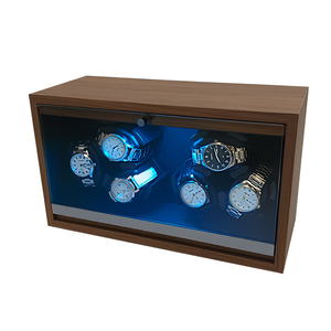 Boîte remontoir automatique pour 6 <span class=keywords><strong>montres</strong></span> avec arrêt automatique LED, 5 modes de réglage de la vitesse, en bois de noyer noir - Product Image 1