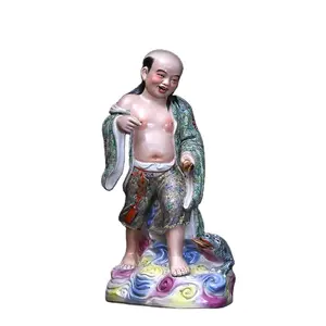 Estatuilla de Jingdezhen para decoración de sala de estar, sapo de cerámica hecho a mano dorado, reclutas, figuritas de hadas de budismo Retro de porcelana