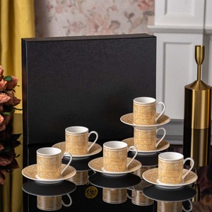 Elegant 6 Piece Bone China Coffee Cup And Saucer <b>Set</b> With Vintage Floral Embossed Pattern Premium Tea Luxurious Gifting - Product Image 1