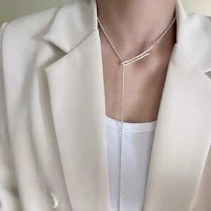 Collar de Cadena Geométrica de Plata de Ley S925, 60 cm de Largo, Diseño Minimalista para Mujer, Accesorio de Moda Otoño Invierno - Product Image 1