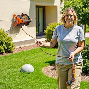 Enrouleur de <span class=keywords><strong>tuyau</strong></span> d'arrosage <span class=keywords><strong>mural</strong></span> <span class=keywords><strong>50m</strong></span> avec connecteur rotatif – Aucun pli, rangement soigné du <span class=keywords><strong>tuyau</strong></span> et pistolet de pulvérisation inclus - Product Image 1