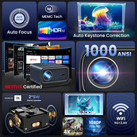Projecteur LCD Intelligent Wupro K2, Applications Mondiales, Support 4K UHD, LED, 1000 Lumens ANSI, Système d'Exploitation Linux, Mise au Point Automatique, pour Home Cinéma et Jeux