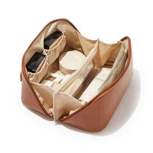 Trousse de Maquillage de Voyage Grande Capacité pour Femme, Organisateur Cosmétique en PU Imperméable, Sac de Toilette Portable à Ouverture Plate - Product Image 1