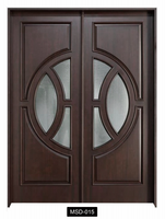 Porte d'entrée de luxe en acajou/noyer massif sculptée à la main, finition teintée sur mesure, panneau de verre double vitrage, porte extérieure