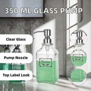 350 ml Transparent <b>Glass</b> Liquid Soap <b>Pump</b> Sprayer <b>Bottles</b> with Labels/ - Product Image 2
