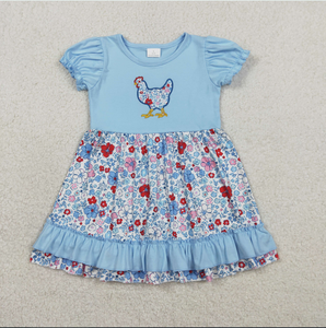 Sibling Baby Girls Embroidery Floral Chick Ruffle Pants <b>Farm</b> Clothes <b>Set</b> Knee Length Dresses - Product Image 2