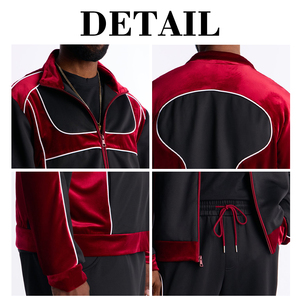 KingSen Wholesale Custom Polyester Velvet Patchwork <b>Track</b> <b>Jacket</b> <b>Men</b> Color Block Relaxed Fit Zip Up Sportswear Casual <b>Jacket</b> - Product Image 6