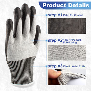 LQS OEM Industrial <span class=keywords><strong>PU</strong></span> recubierto Anti corte seguridad trabajo guantes resistentes a cortes ANSI nivel 6 para trabajo pesado - Product Image 2