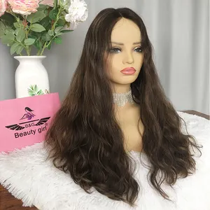 Guangzhou supplier Jewish wig natural remy human hair 4x4 closure lace front wigs medium brown with highlight