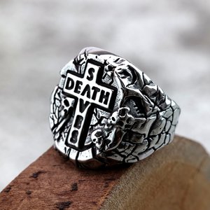 แหวนผู้ชายสแตนเลสย้อนยุคดีไซน์รูปกากบาทสไตล์พังก์เครื่องประดับของขวัญ - Product Image 4