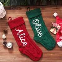 Calcetín Decorativo Navideño Personalizado con Nombre Bordado a Mano, Adorno de Calcetín con Bloques de Color, Venta al por Mayor