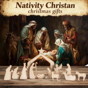 Set di 13 Pezzi in Legno Minimalista Boho per Presepe Natalizio, Mini Statuine della Sacra Famiglia per Esposizione su Tavolo - Product Image 3