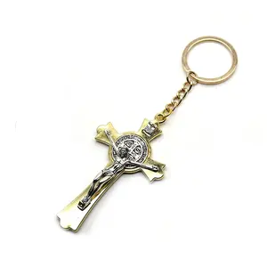 Gold Silver Large Crucifix Necklace Findings Saint Benedict Metal Cross Pendants For Rosary Making cross keychain