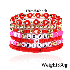 Conjunto de pulseras de arcilla polimérica para el Día de San Valentín, joyería apilable con forma de corazón y beso para mujer, regalo - Product Image 4