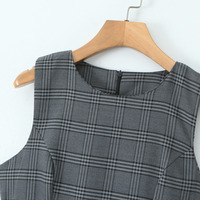 Robe Courte Plissée Sans Manches à Carreaux pour Femme, Style Preppy, Taille Haute, Coupe Trapèze, Salopette à Carreaux, ODM, Été Décontracté, Vente Directe Usine