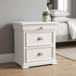 Minimalist Classic Wooden <b>Cabinet</b> with Handles - 3-Drawer Storage Nightstand (1 <b>Small</b> Upper & 2 Medium Drawers) - Product Image 4