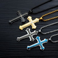 Collier croix en acier inoxydable pour homme, gravé d'un verset biblique, pendentif croix double couche, bijoux religieux chrétiens, cadeau