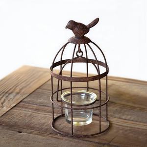 Vintage Distressed Roest Afgewerkt 7-Inch Metalen Vogelkooi Votiefijzeren Lantaarn Kandelaar - Product Image 3