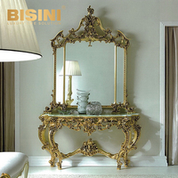 Armoire en feuille d'or française, table de console Antique avec miroir, décoration de hall de villa européenne, armoire de porche