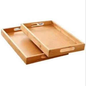 Nouveau plateau de service en bois avec poignées, finition laquée en bois naturel, vaisselle pour le petit-déjeuner, le thé, le café, la cuisine, le restaurant, le bureau - Product Image 2