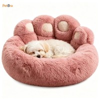 Nouvelle arrivée Petora : Niche pour animaux de compagnie en peluche longue et unie, design patte d'ours mignon, antidérapante et chaude, idéale pour chiots et chatons dormir à la maison en hiver.