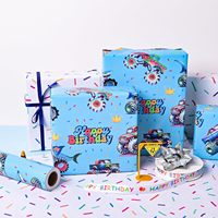 Papier d'emballage personnalisé pour camion monstre requin, papier cadeau d'anniversaire personnalisable pour garçons avec dessin de voiture monstre