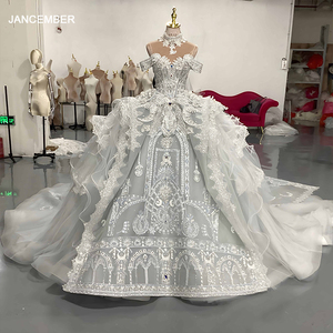 فساتين زفاف أنيقة فاخرة قبالة الكتف خمر الملكي مطرز بالخرز يزين الدانتيل الأميرة فساتين العروس Lsmx100 - Product Image 6