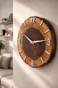 Reloj de Pared Electrónico Silencioso de Madera Maciza con Borde Natural, Hecho a Mano, Control por Aplicación Móvil, para Sala de Estar, Oficina en Casa, Camping - Product Image 2