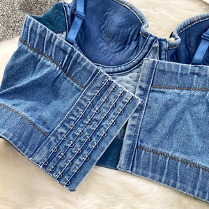 Top Corto Sexy <span class=keywords><strong>de</strong></span> Mezclilla para Mujer, Sin Mangas, Cuello en V, Estilo Sólido, Camiseta Tipo Bustier, Corsé, Chaleco, Venta al por Mayor - Product Image 4