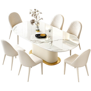 Juego de Comedor de Lujo Moderno con Mesa Ovalada de Mármol y Sillas para 4 a 6 Personas, Muebles Crema para Casa, Restaurante o Sala de Estar, Diseños Completos de <span class=keywords><strong>Cocina</strong></span> - Product Image 5