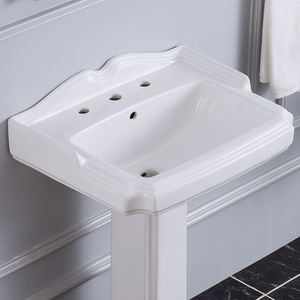 Lavabo de Pedestal de Cerámica Estilo Victoriano, con Soporte para Grifo de un Solo Orificio, Montado en el Suelo, Diseño Antiguo - Product Image 4
