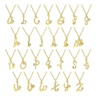 Collier Pendentif Initiale Minuscule Lettre Cursive Or Blanc Zircon Rond Chaîne Câble Bijou Personnalisé Cadeau pour Elle